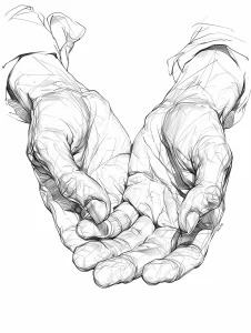 black and white sketch of the palms of a man's hands